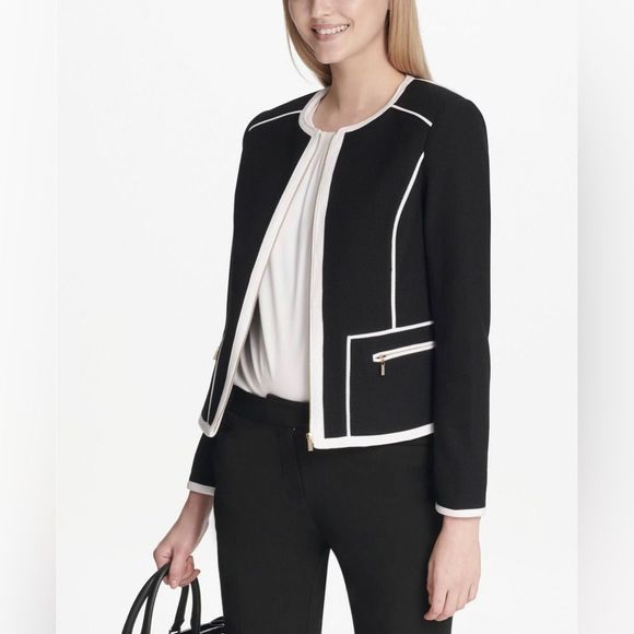 Calvin Klein Women’s Blazer Jacket Piped-Trim Black Size 4 - Picture 1 of 4
